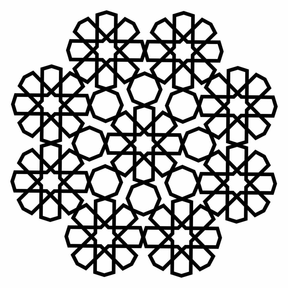 Geometric islamic pattern. Black outline texture on white background. Arabic design element. vector