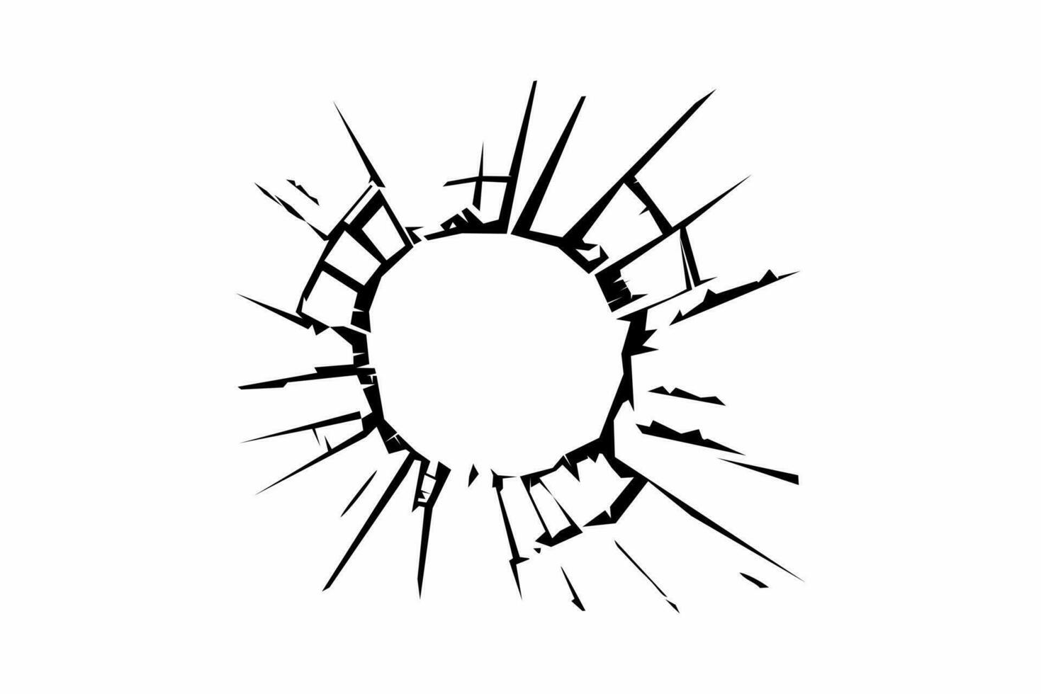 Broken glass with a hole on it. Cracked on glass surface vector. vector