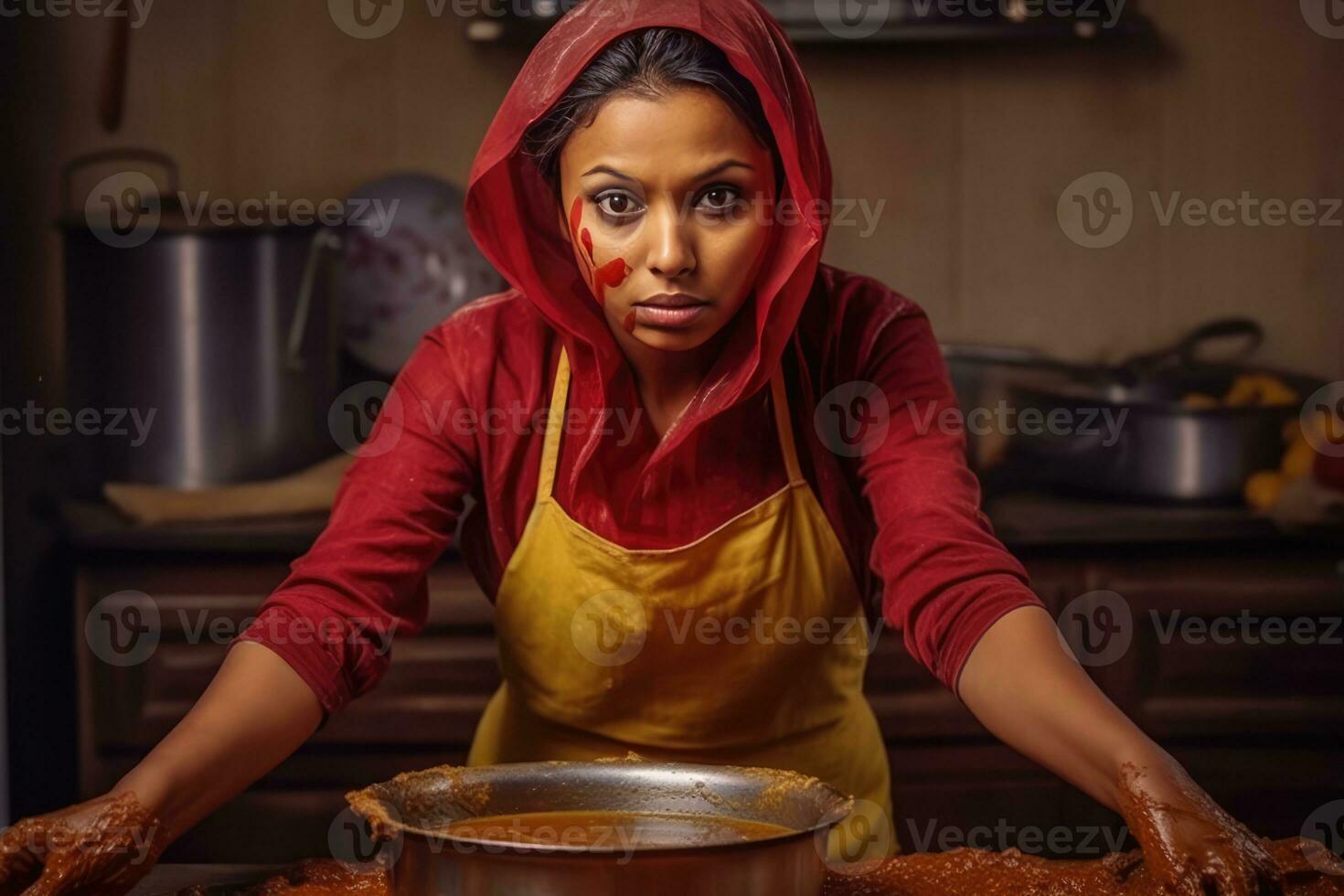 AI generated A Kitchen scene featuring a woman cooking photo