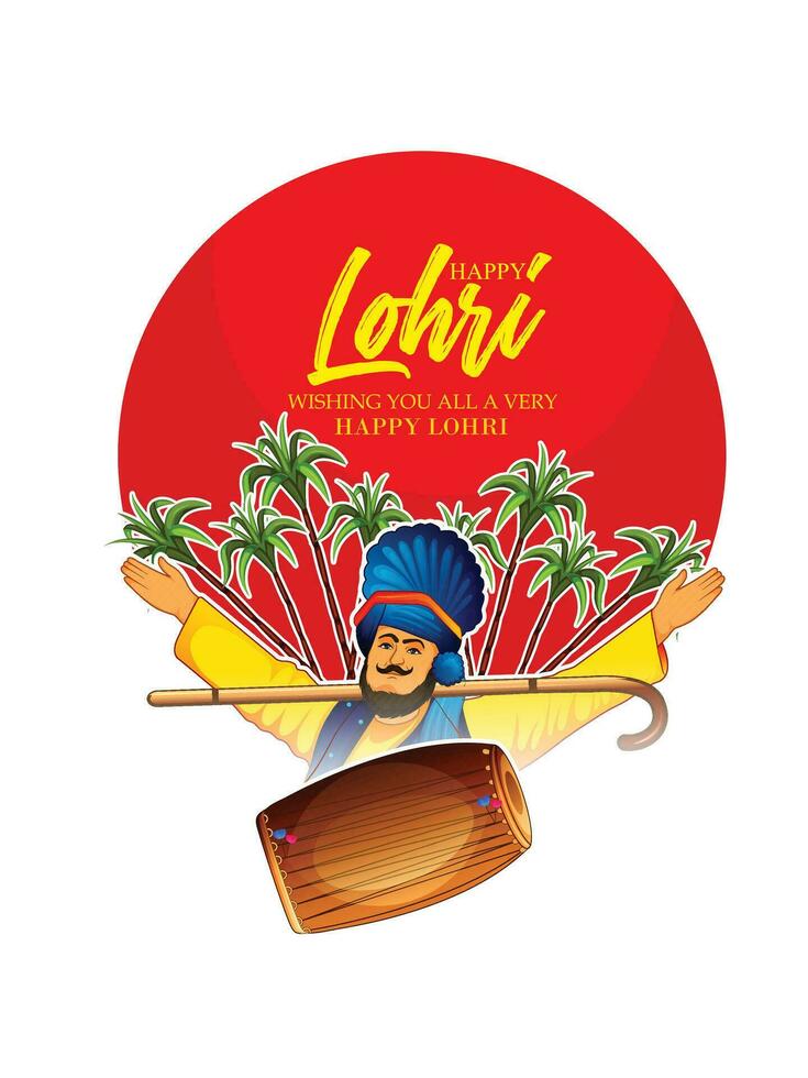 punjabi festival de lohri celebracion hoguera antecedentes con decorado tambor. vector