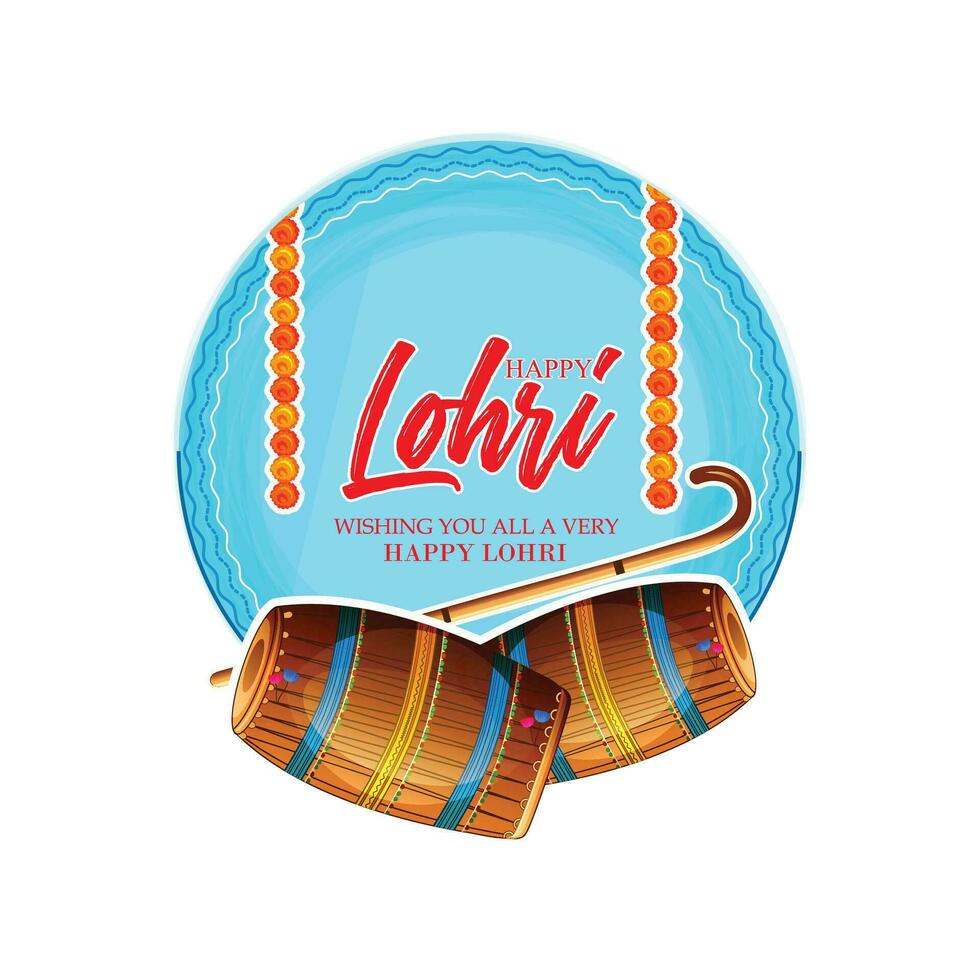 Punjabi festival of lohri celebration bonfire background with decorated drum. vector