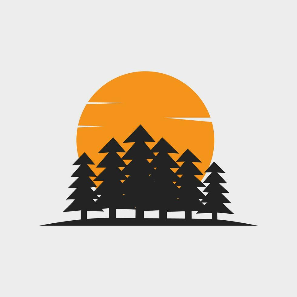 Vector sunset with pine trees