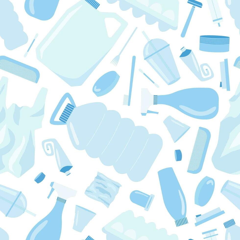 Plastic waste vector seamless pattern. Flat style plastic trash pattern isolated