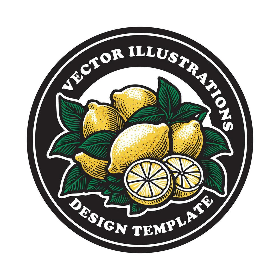 Lemon Badge or Logo Template. Hand Drawn Lemons with Leaves. vector