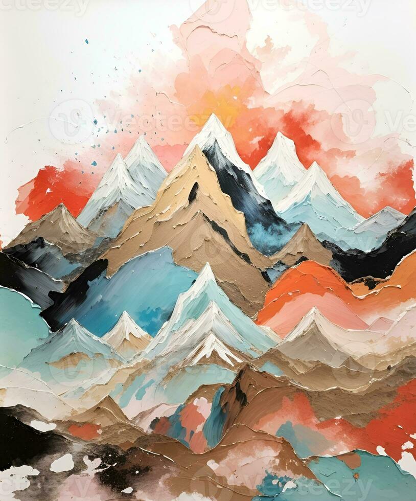 AI generated abstract watercolor mountain background, AI generated. photo