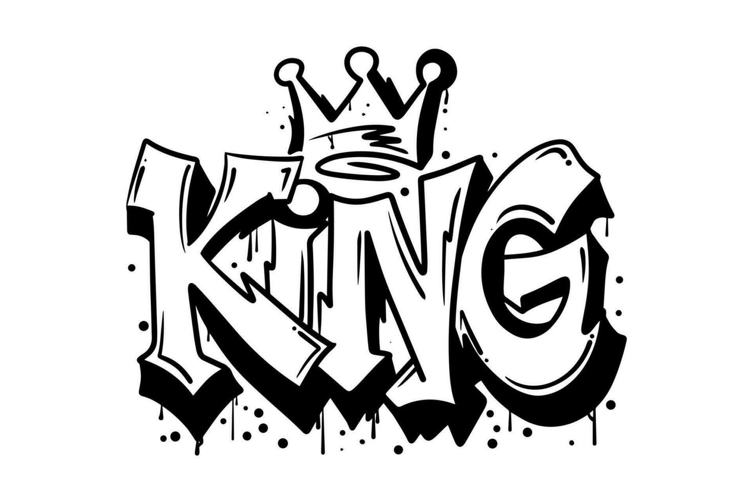 palabra Rey con corona, pintada Arte aislado en blanco antecedentes. vector