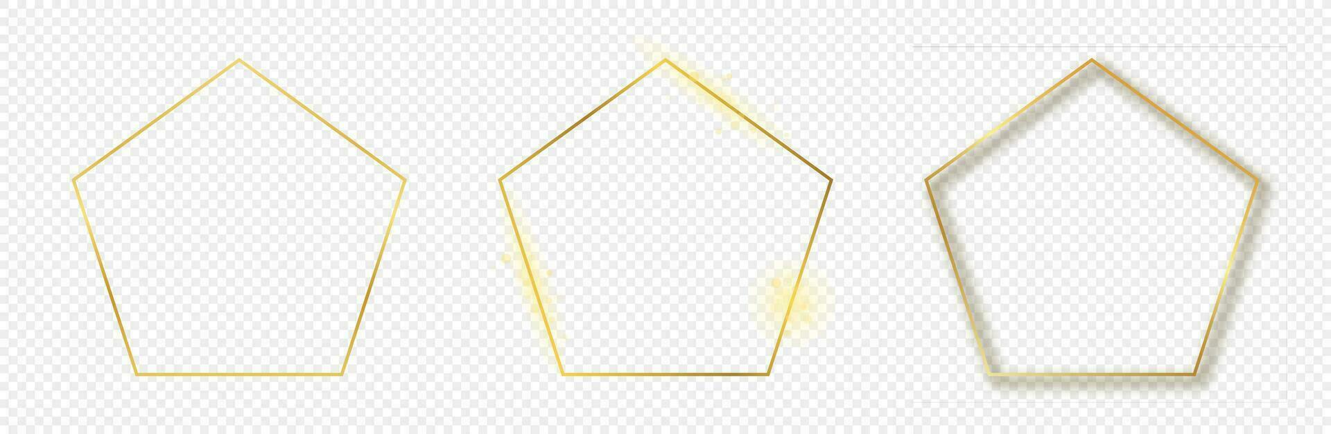 Gold glowing pentagon shape frame vector