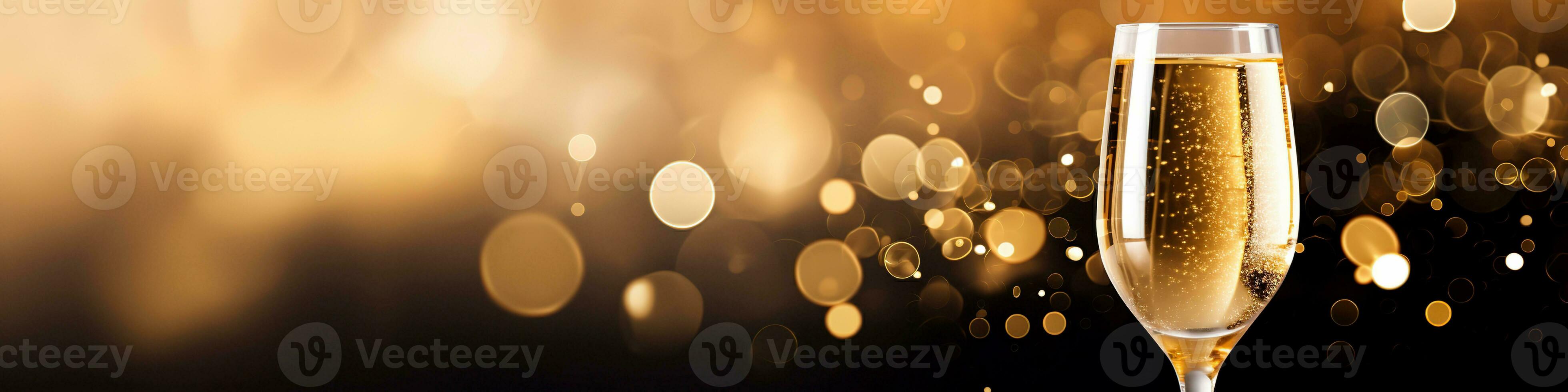 AI generated Champagne glass on bokeh background. New year celebration. photo