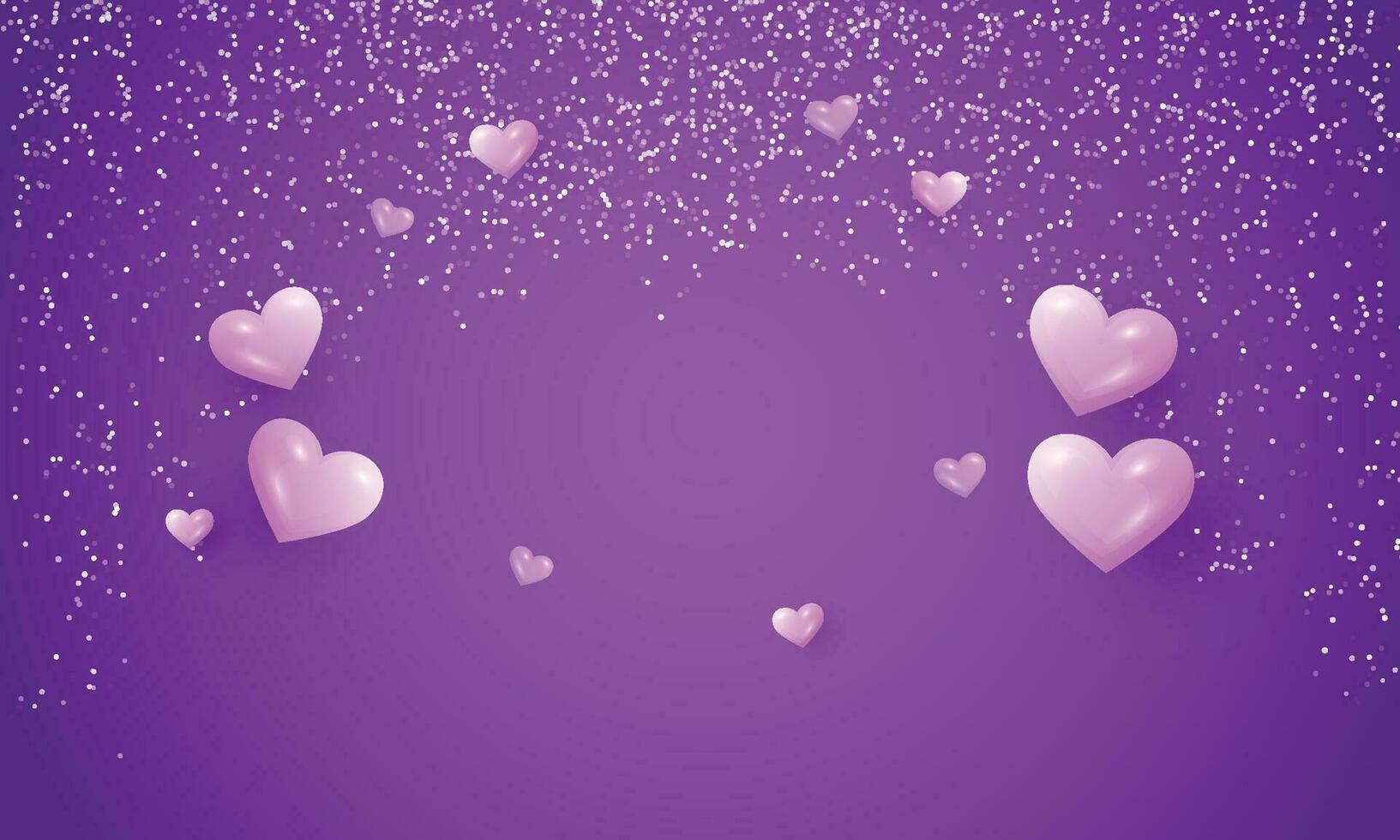vector hermosa púrpura amor antecedentes con corazones y plata Brillantina