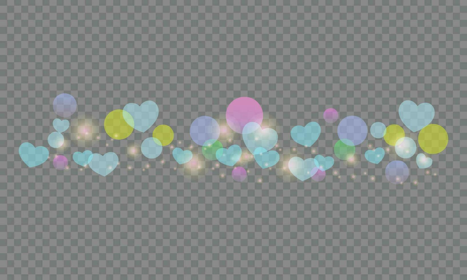 Vector valentines day love and feelings heart bokeh shiny background with transparent effect