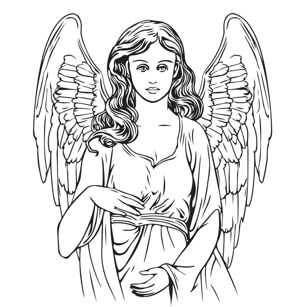 Abstract Angel girl with wings sketch hand drawn Vector illustration