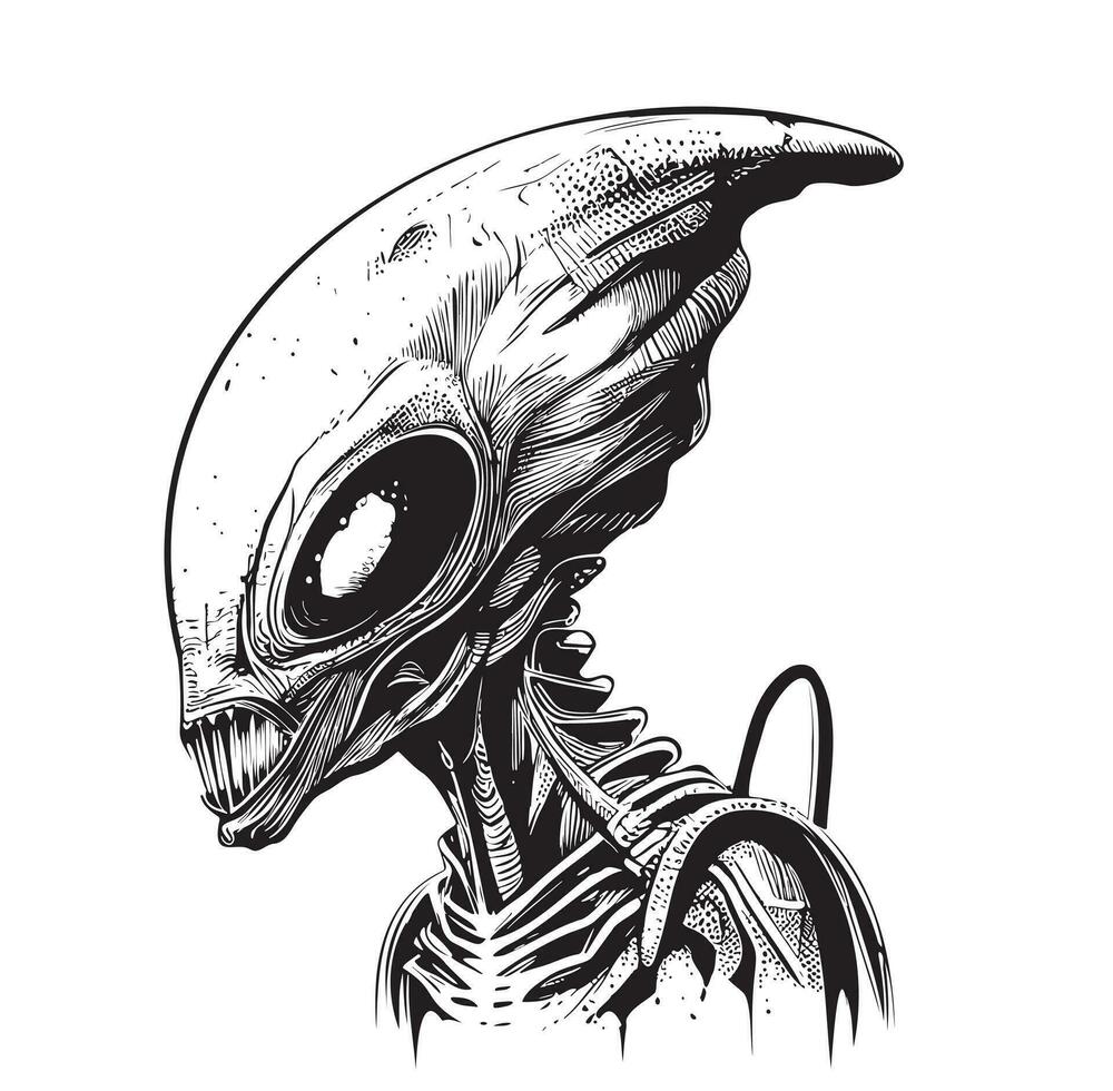 Alien portrait hand drawn sketch Vector illustration in doodle style