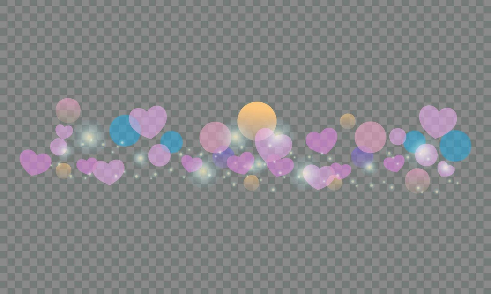 Vector valentines day love and feelings heart bokeh shiny background with transparent effect