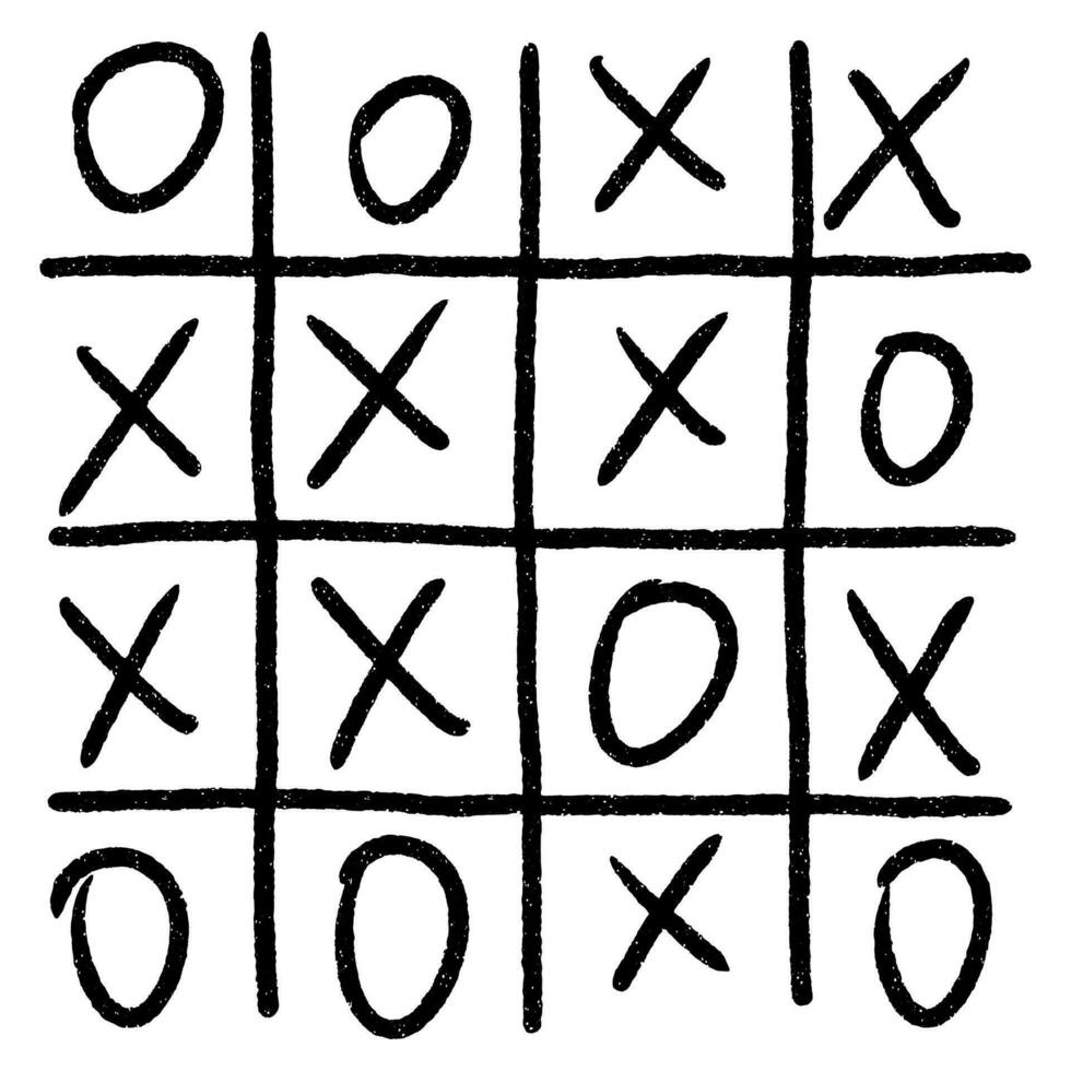 Black and white pattern with Tic-tac-toe game. Grid, zeroes, crosses, circles vector
