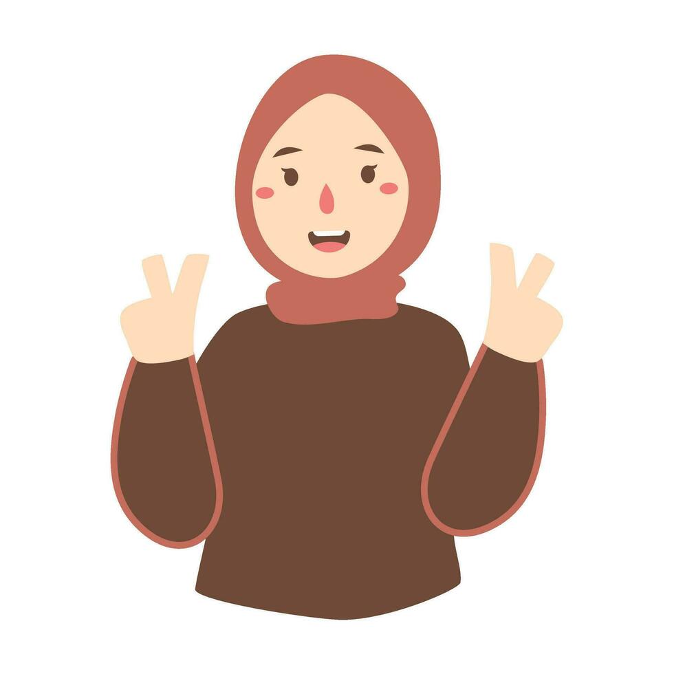 sonriente hijab mujer con dedo señalando arriba mano gesto vector