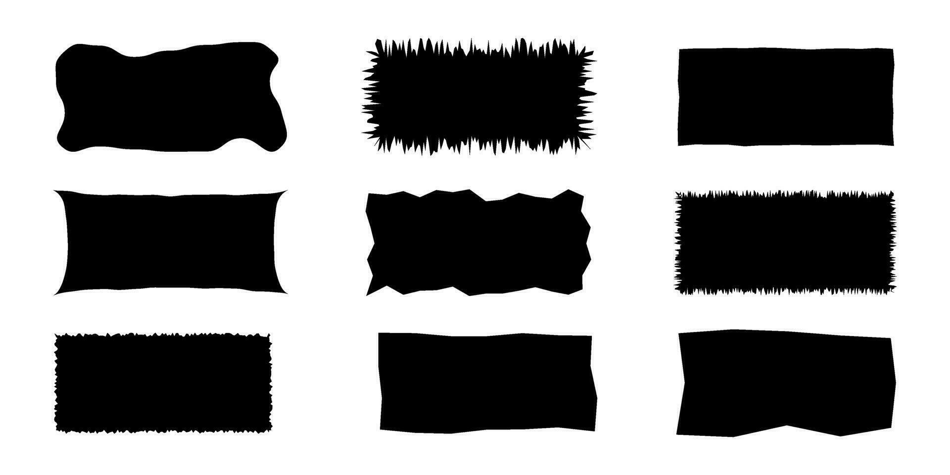 Set of 12 black zigzag edge rectangle shapes. Frames with jagged edgesTorn paper pieces. vector illustration