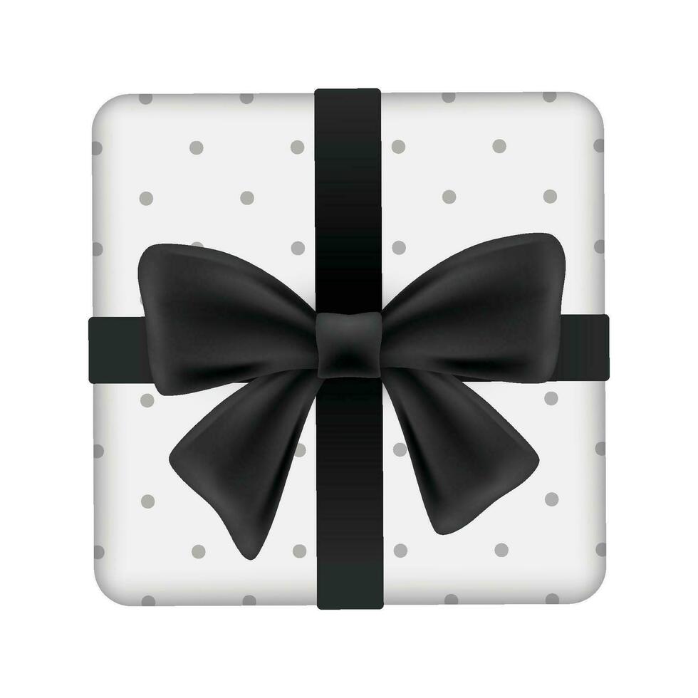 Vector realistic sliver gift box with black bow and ribbon