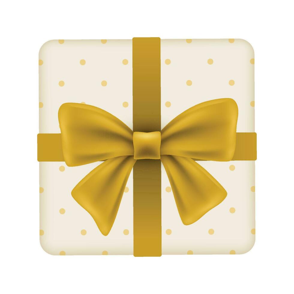 Vector yellow bow on polka dot gift box illustration