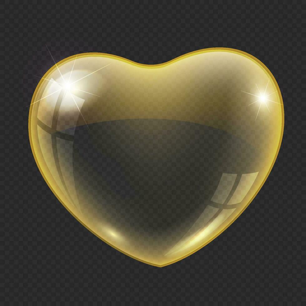 Vector illustration of yellow glass heart on transparent background