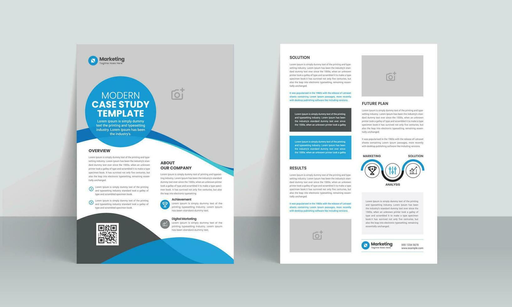 Case study template and Business case study booklet with creative layout or Double side flyer design vector