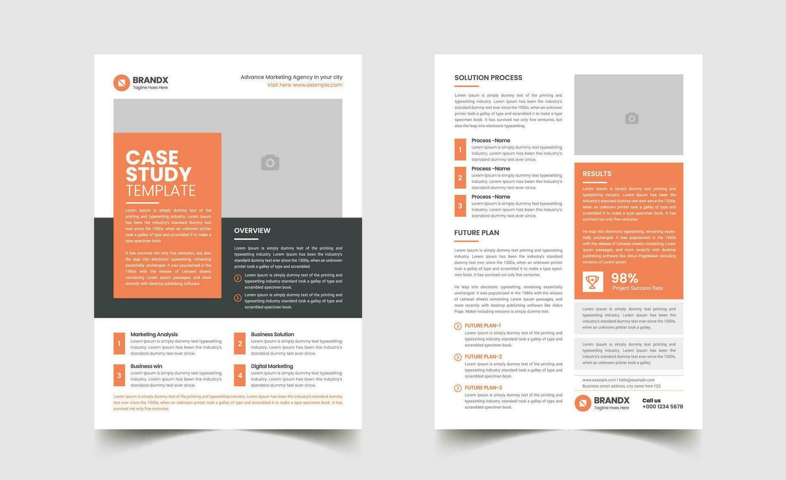 Case study template and Business case study booklet with creative layout or Double side flyer design vector