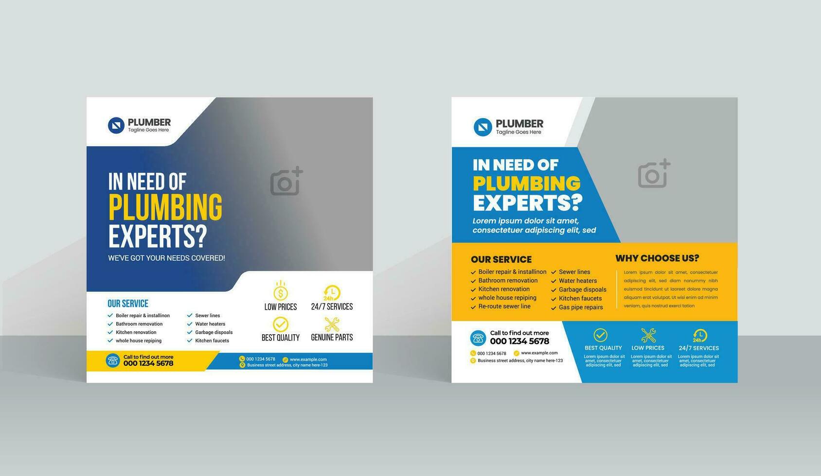 Plumbing service social media post design. Professional plumbing service flyer poster template vector