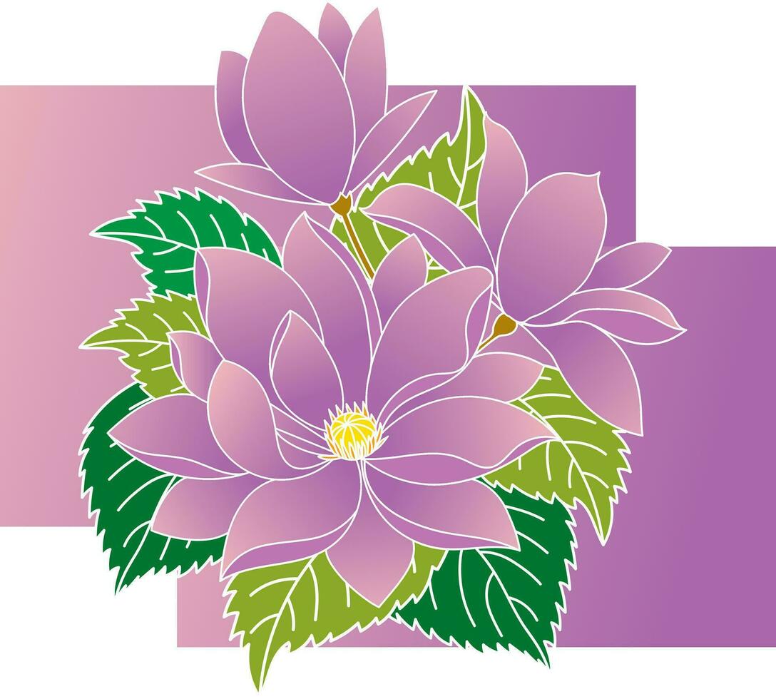 ilustración de magnolia flor con hoja en rosado degradado antecedentes. vector