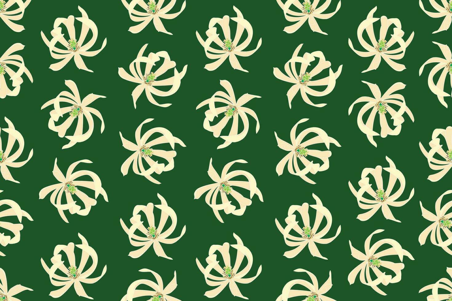 Illustration of chempaka flower blooming on dark green background. vector