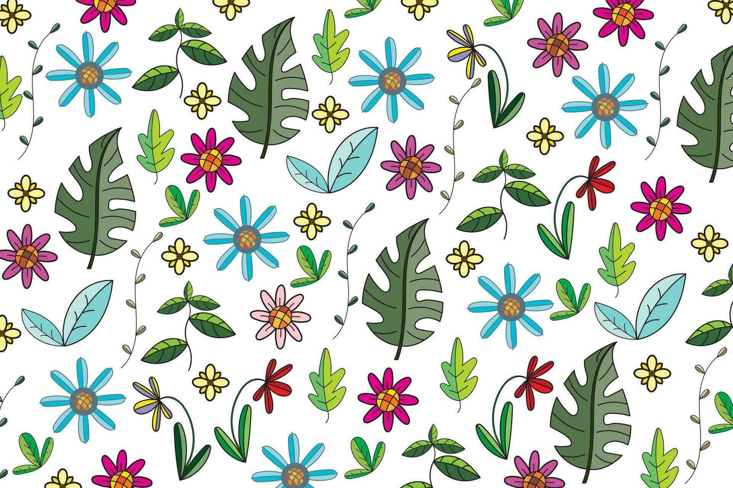 Abstract line leaves and flower on white background. vector