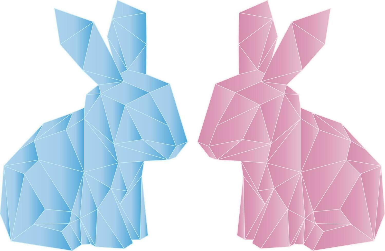 illustration blue and pink of rabbit triangle. vector