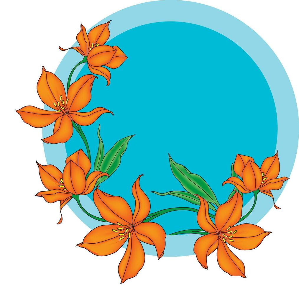 Illustration of lily flower on blue circle background. vector
