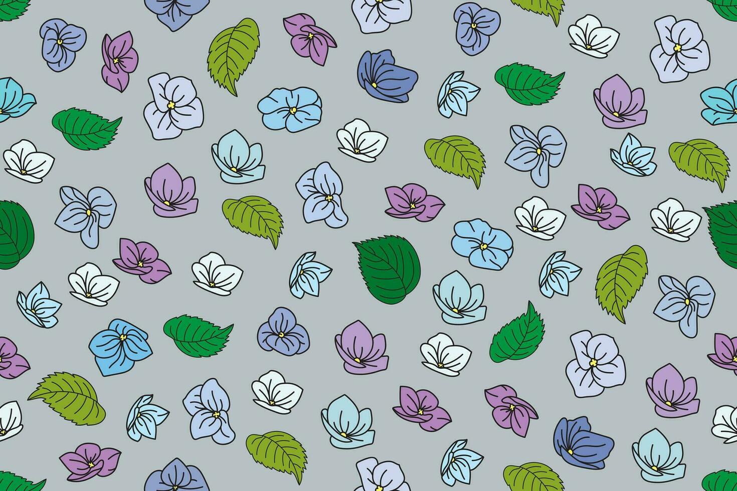 Illustration of the Hydrengea flower with leaves on gray background. vector