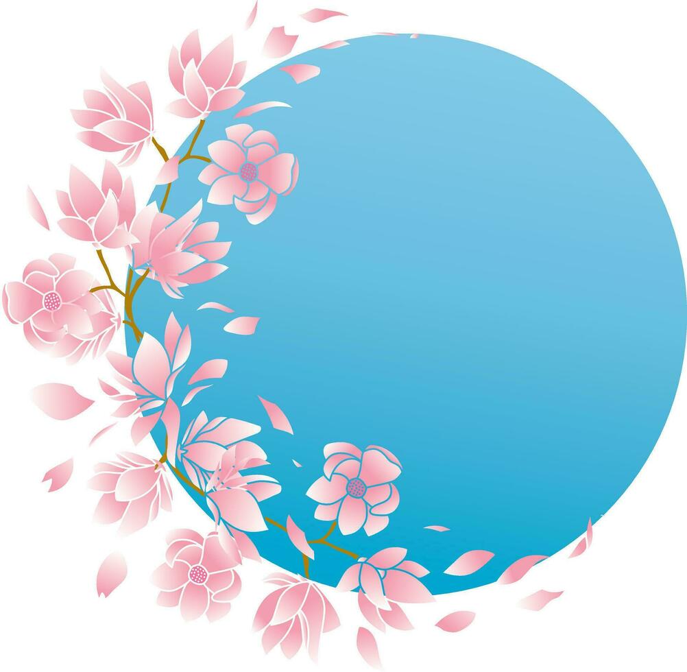 Illustration of the pink flower on blue circle background. vector