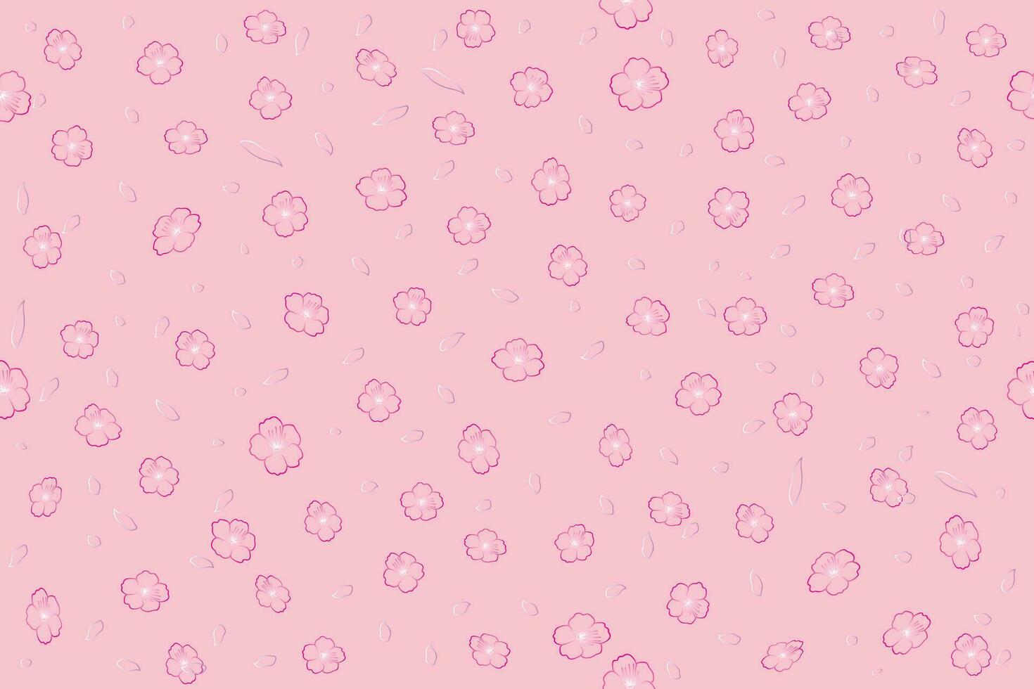 Illustration out line color of sakura flower and petal on pink background. vector