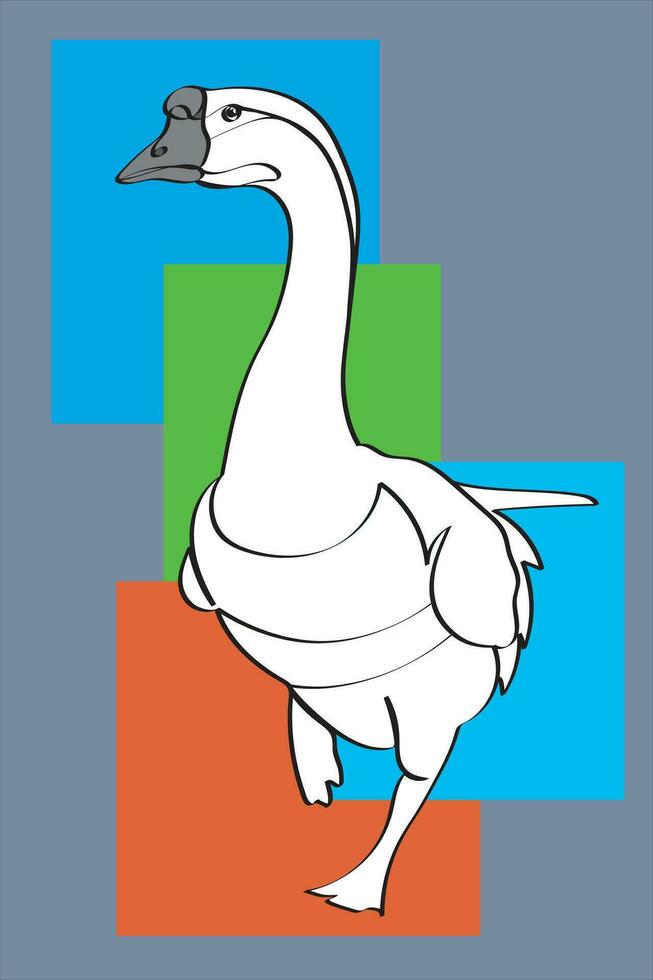 Abstract line of Goose standing one leg with color background. vector