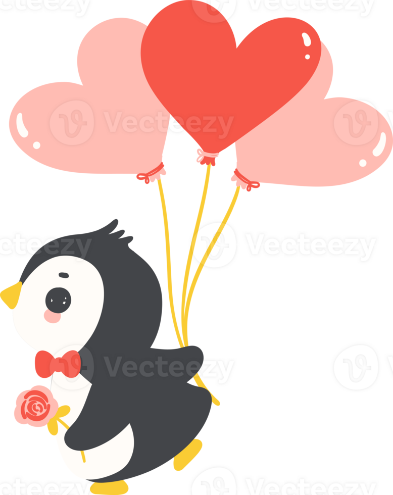 Cute baby penguin valentine love illustration, cute kawaii playful animal character in flat design png