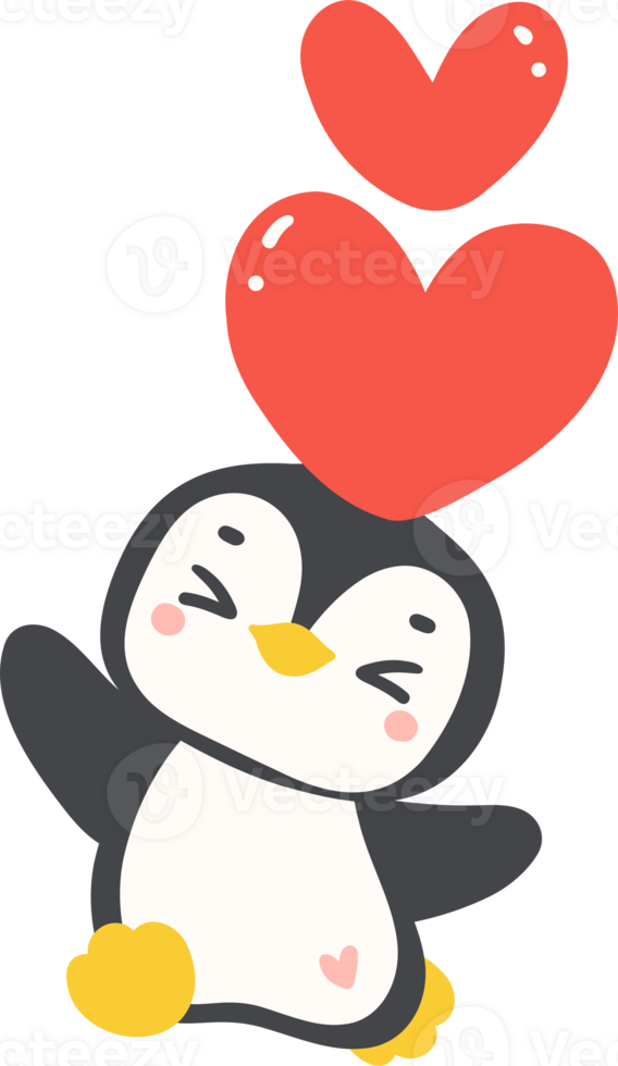 Cute baby penguin valentine love illustration, cute kawaii playful animal character in flat design png