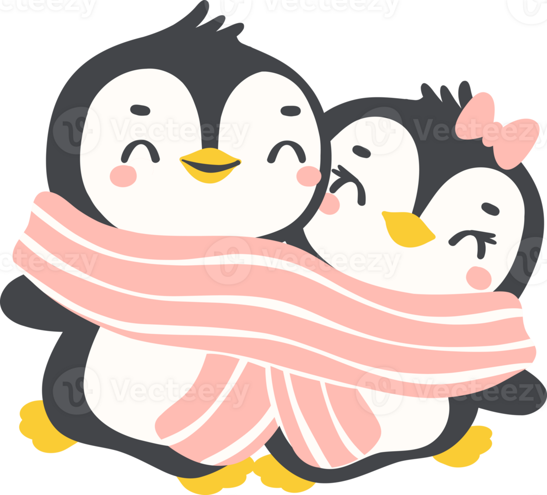 Cute Penguin couple Valentine cartoon animal drawing png