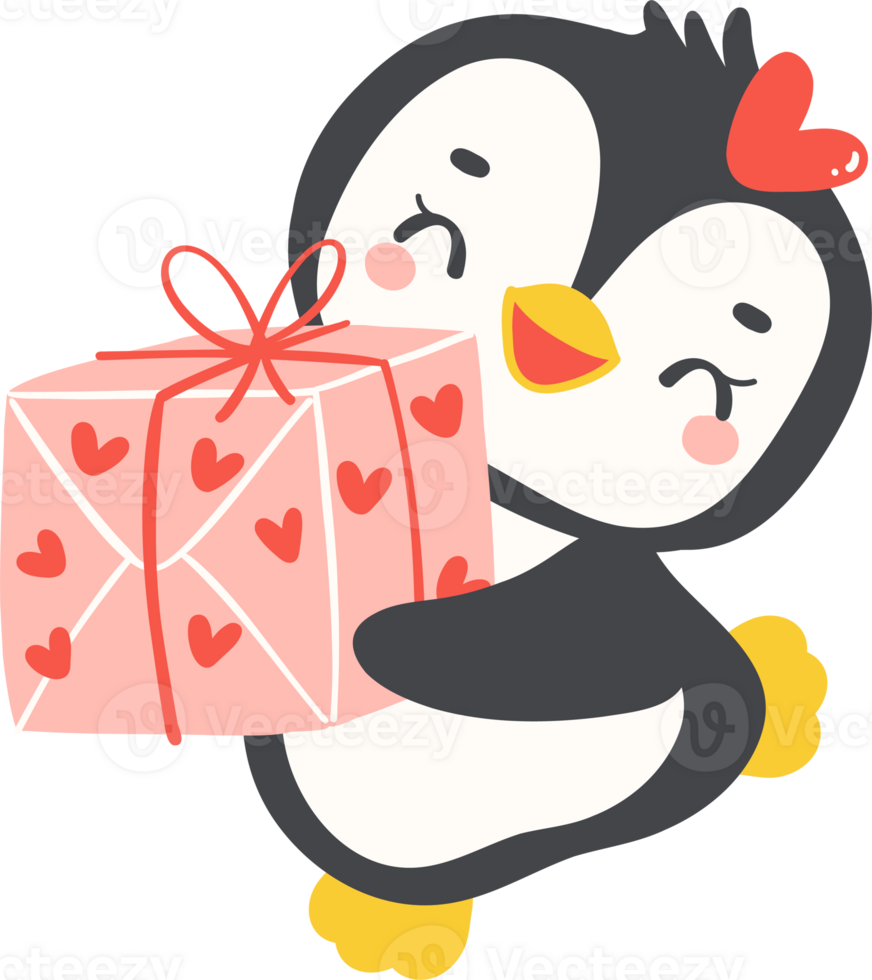 Cute baby penguin valentine love illustration, cute kawaii playful animal character in flat design png