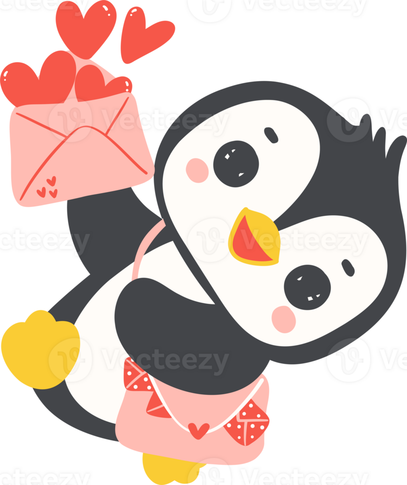 Cute baby penguin valentine love illustration, cute kawaii playful animal character in flat design png