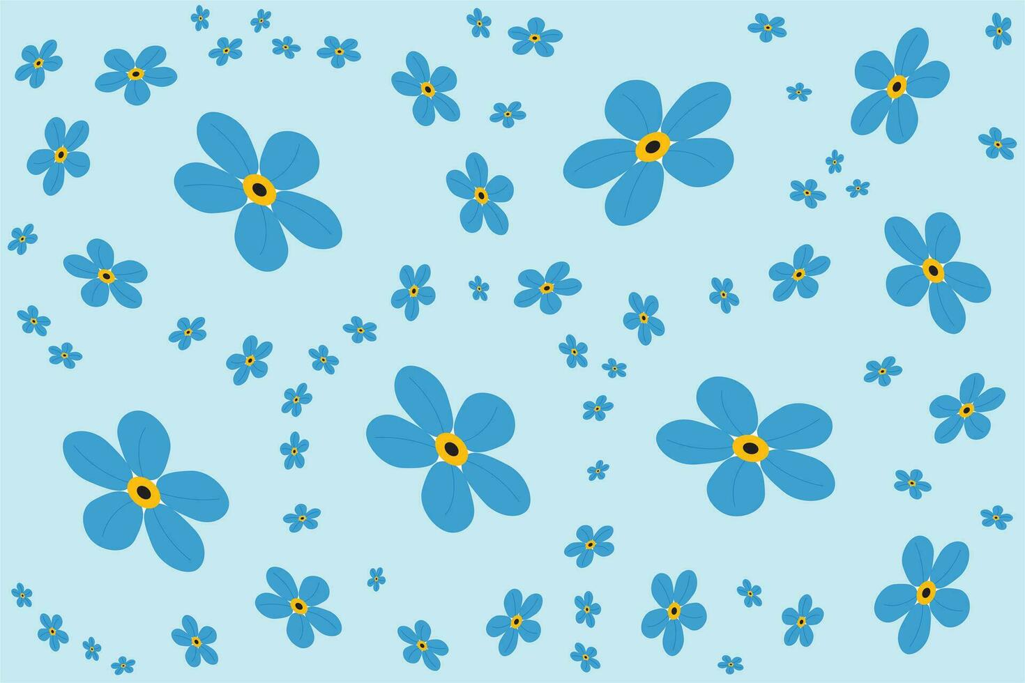 Illustration, The forget me not flower on soft blue background. vector