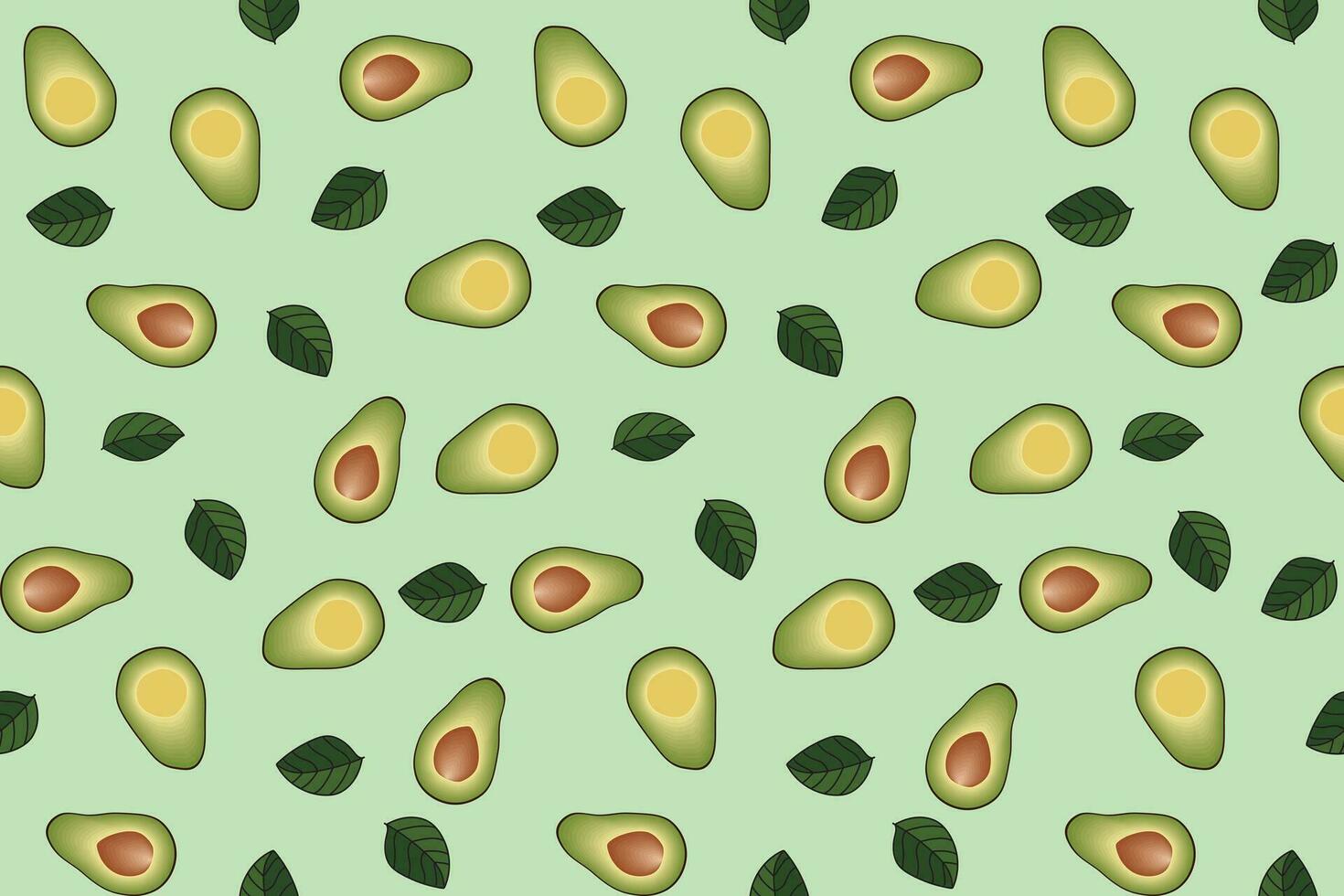 Illustration, pattern of the avocado on soft green background. vector