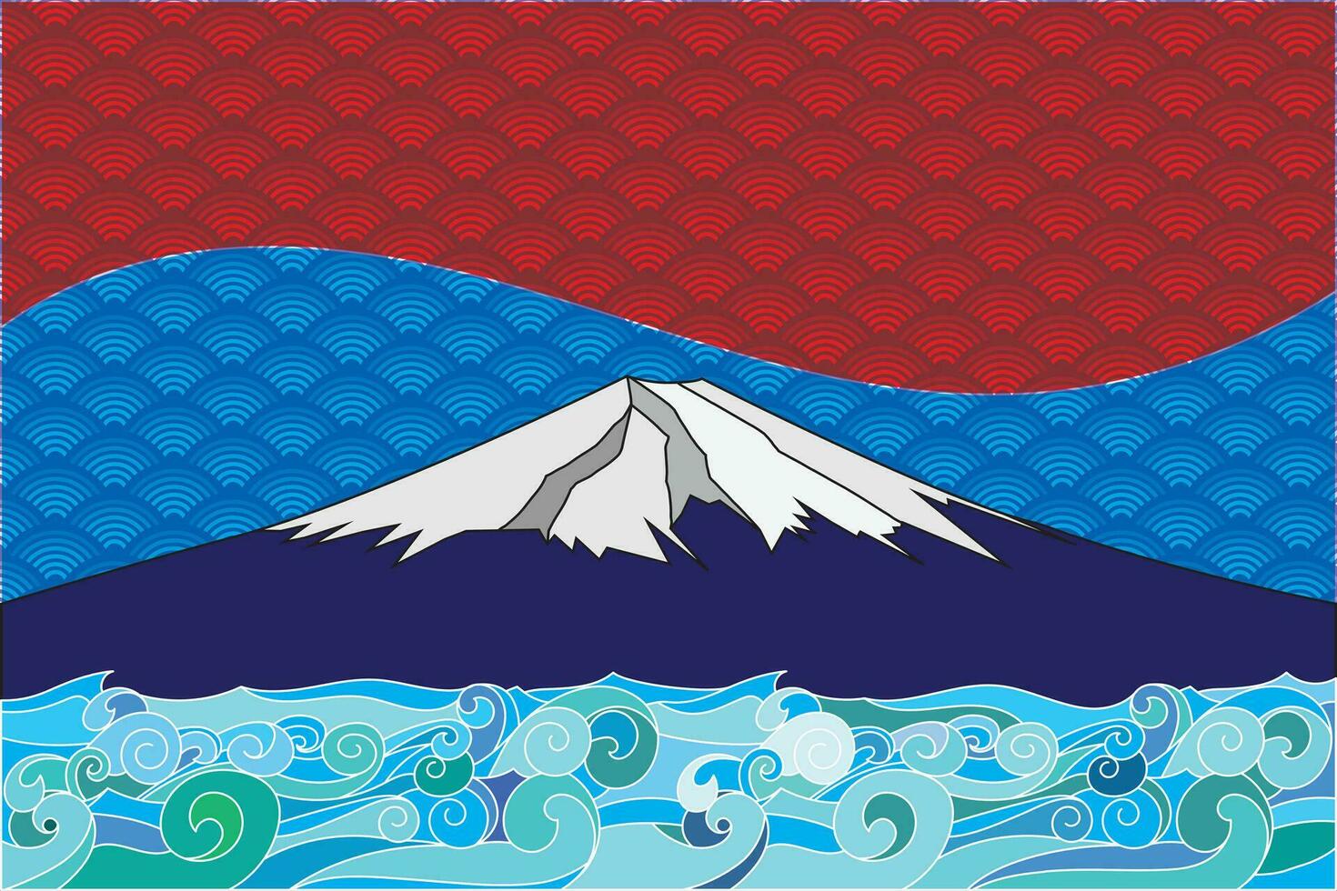 ilustración de el fuji montaña y ola antecedentes. vector