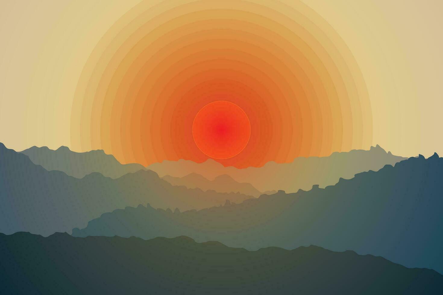 illustration the layer of the mountain with sunrise on soft yellow background. vector