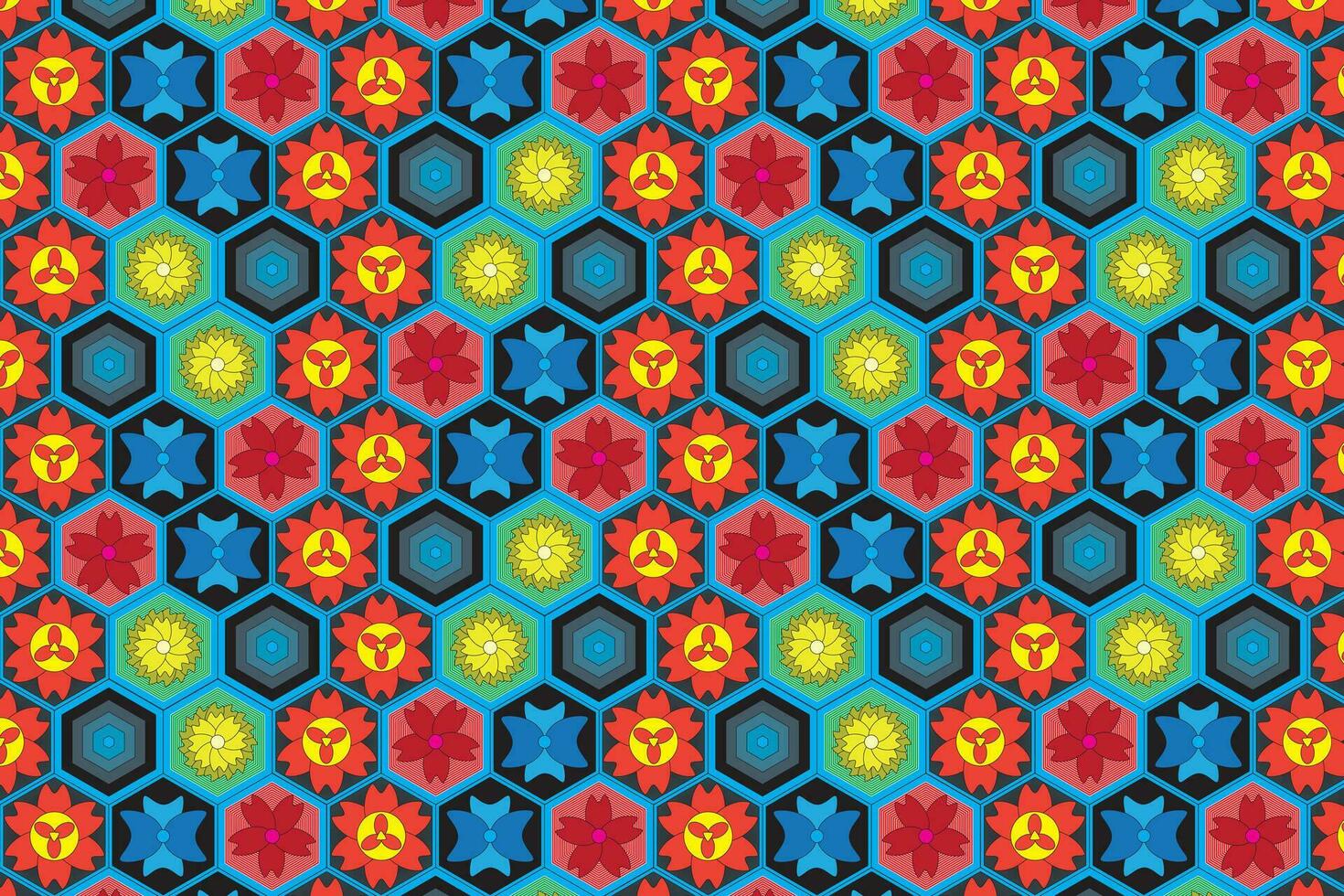 ilustración, resumen flor en hexágono en azul antecedentes. vector