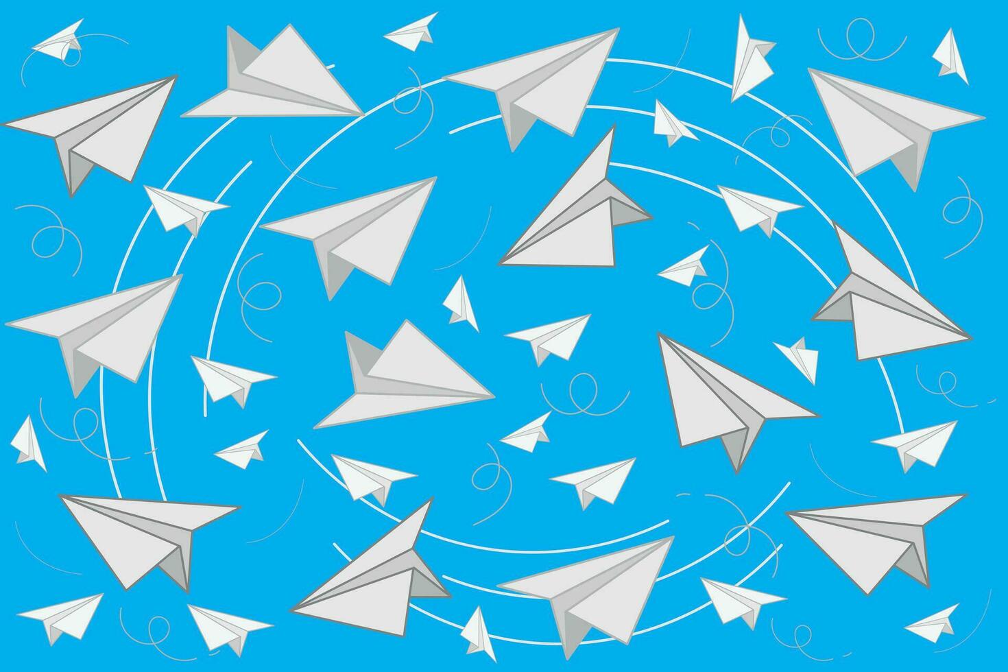 Illustration the abstract of paper airplane with line on blue background. vector