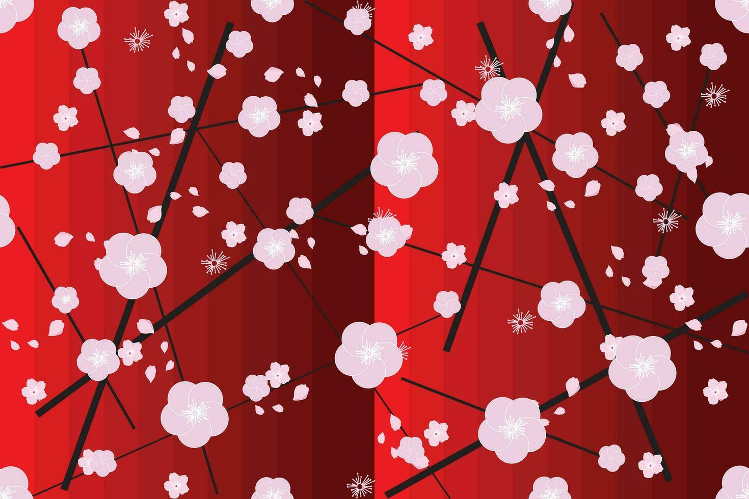 Illustration, Abstract sakura flower and petal fall with red gradient background. vector