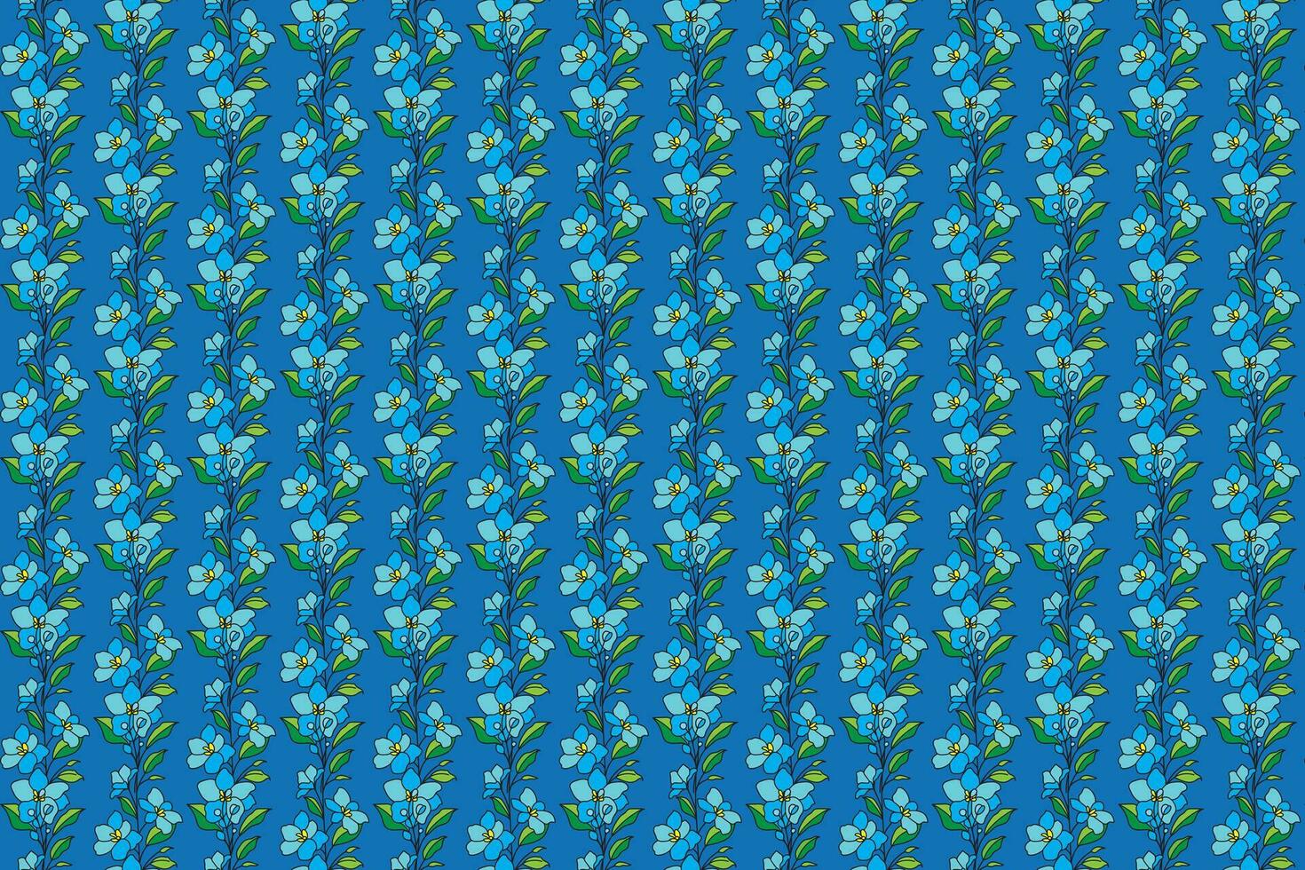 Illustration Pattern of the blue flower with leaves on blue background. vector