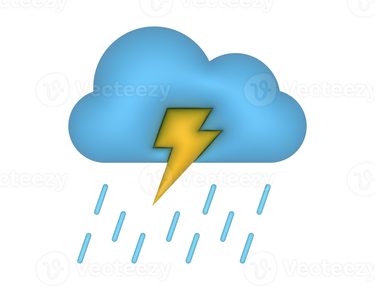 3d Lightning And Blue Rain Cloud on a transparent background png