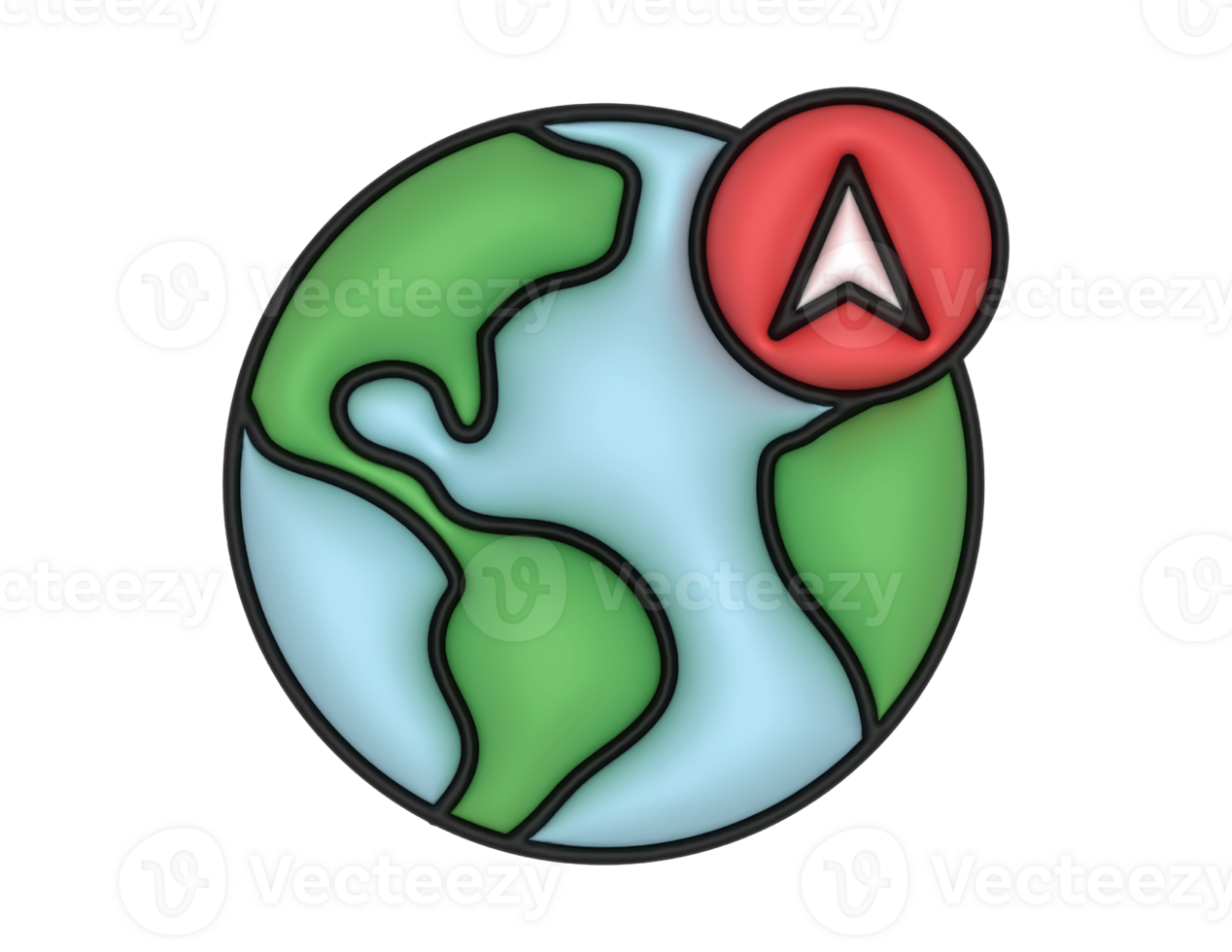 3d Globe Gps Red Navigation Sign on a transparent background png